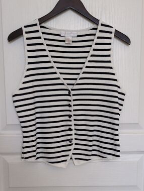 Caroline Constas Navy And Cream Striped Vest